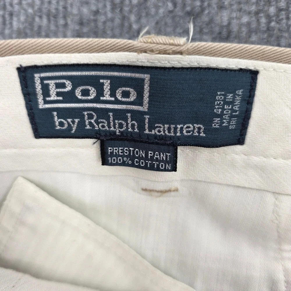 Polo Ralph Lauren Preston Pant Mens 34x34 Tan Khaki Cotton Chino Slacks Straight